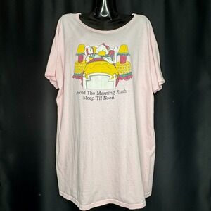 Vtg 80s Sleep Shirt Pink Cartoon Duck Avoid Morning Rush Sleepwear Nightgown